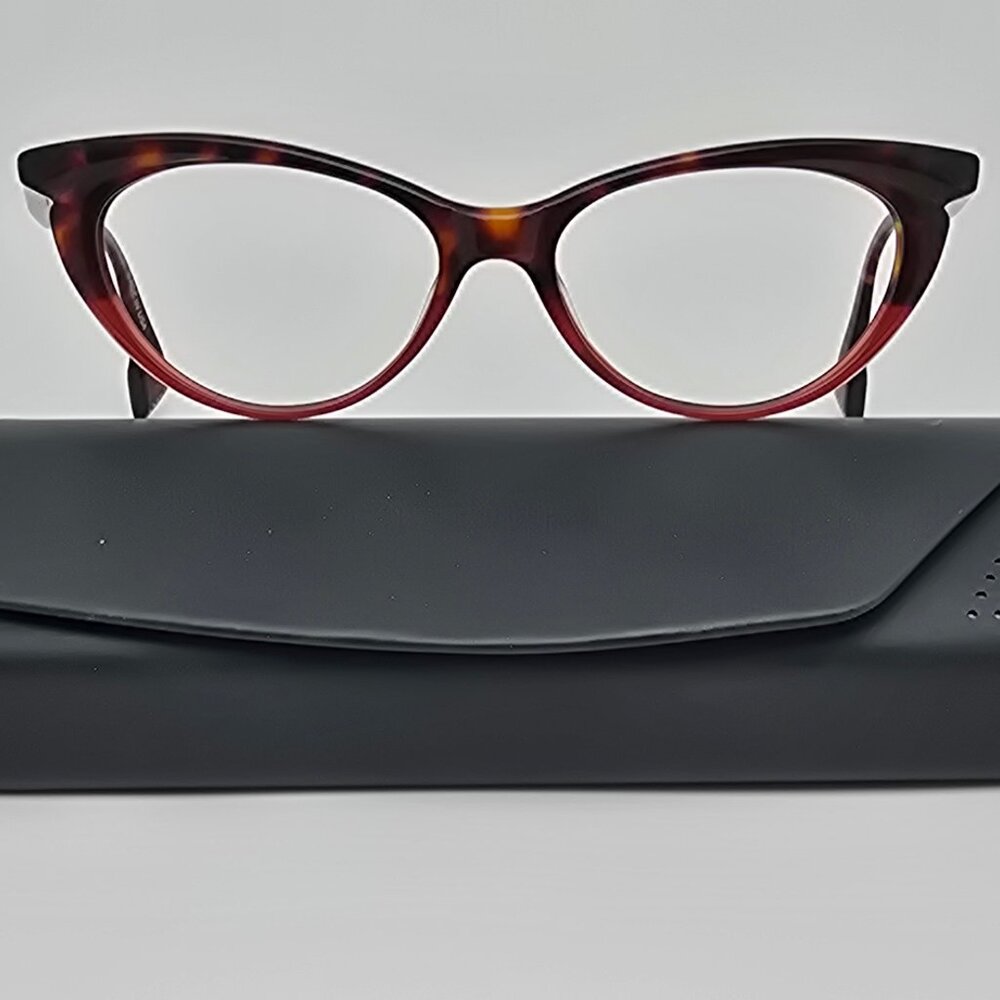 State Optical Co Monroe Tortoise Raspberry Cat Eye Eyeglasses Frame w/ Case USA